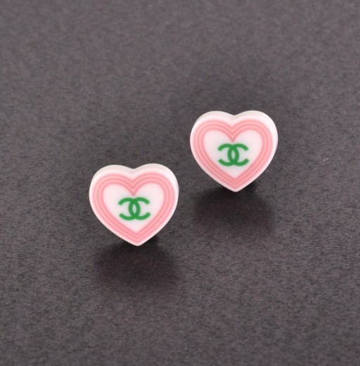 Chanel Chanel White x Pink Heart Shaped Earrings CC