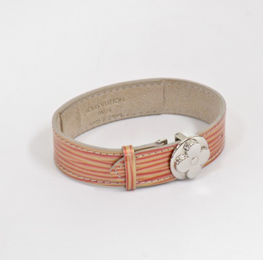 Louis Vuitton Handle It Red Epi Leather Silver Tone Bracelet 19