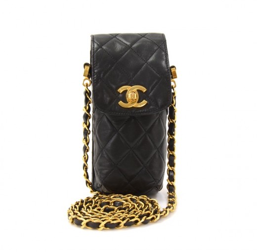 Chanel Chanel Black Quilted Leather Small Shoulder Case Bag Chain CC