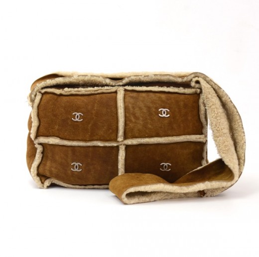 Chanel Chanel Brown Mouton Leather Shoulder Bag Silver Tone CC