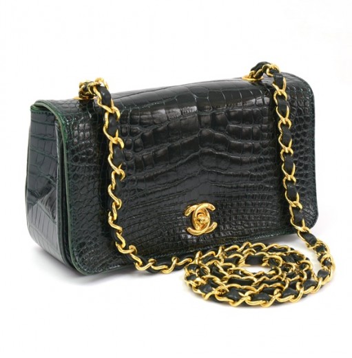 Chanel Vintage Chanel Green Crocodile Leather Mini Shoulder Bag Ex