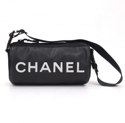 CHANEL Sports Line CC Logo Shoulder Bag Canvas Rubber Black Made In Italy  Used