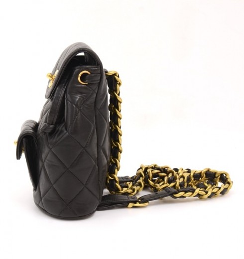 Chanel Vintage Chanel Black Quilted Leather Mini Backpack Gold CC