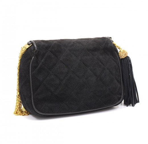 Chanel Vintage Chanel Black Suede Leather Shoulder Bag Gold Chain CC