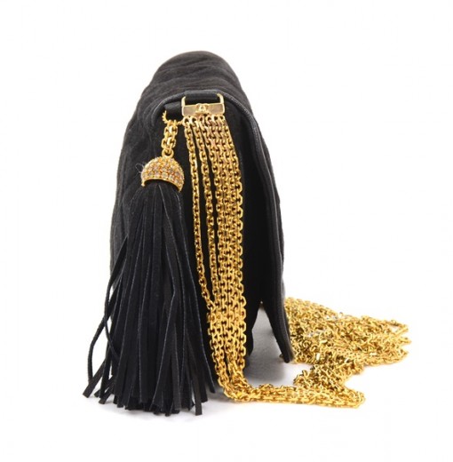Chanel Vintage Chanel Black Suede Leather Shoulder Bag Gold Chain CC