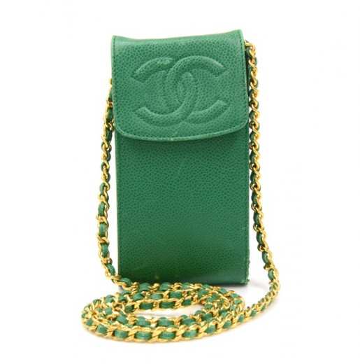 Chanel Chanel Green Caviar Leather Mini Shoulder Case Bag Gold CC