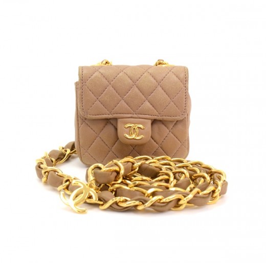 Chanel Chanel Beige Leather Belt + Mini Bag Charm CC Gold Chain