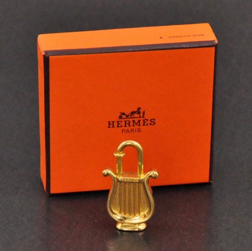 Authentic HERMES HARP Motif Cadena Lock Bag Charm Gold Tone