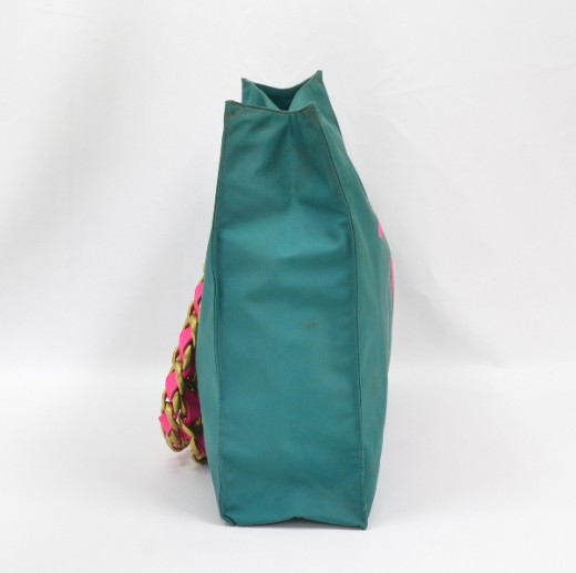 Chanel Chanel Green & Pink Nylon Shoulder Bag XL tote gold chain CC