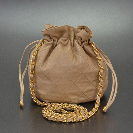 Chanel Chanel Beige Quilted Leather Pouch Shoulder Bag Gold Chain