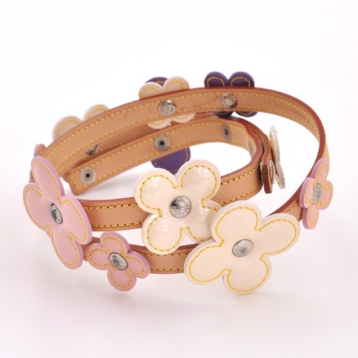 Multicolor Vernis Leather Flower Double Wrap Bracelet