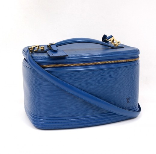 Louis Vuitton Vintage Blue Epi Leather Nice Vanity Case Gold