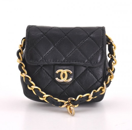 Chanel Chanel Black Quilted Leather Bag Charm Gold CC