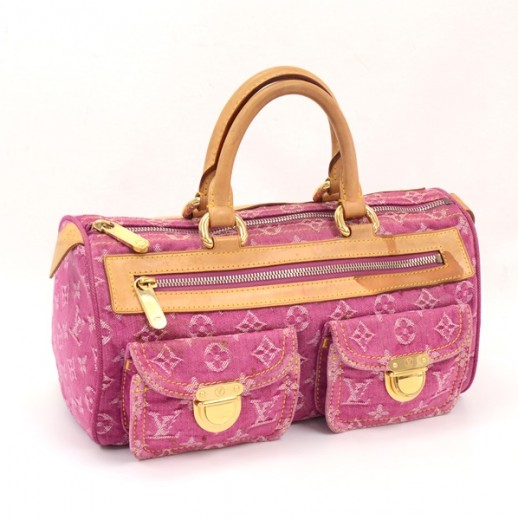 LOUIS VUITTON Authentic Women's Noefle MM 2way Denim Pink Monogram  Tote Bag