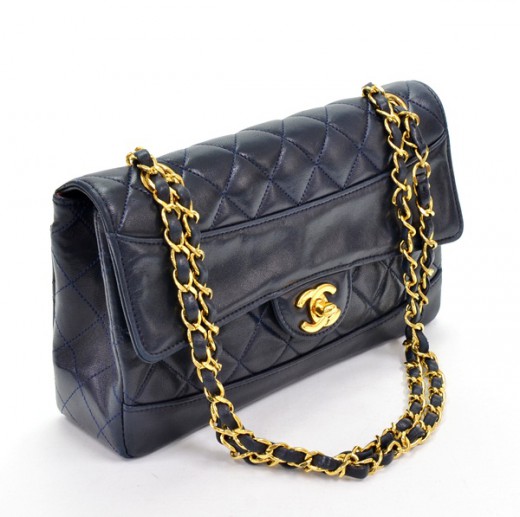 Chanel Chanel Navy Quilted Leather shoulder bag + pouch Gold chain