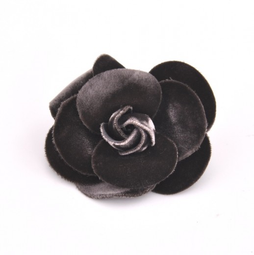 Chanel Brown Velvet Camellia Flower Brooch