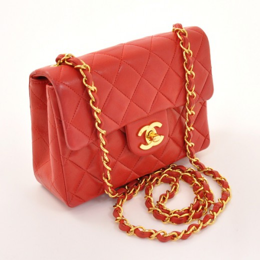 Chanel Chanel Small Mini Shoulder Red Quilted Leather Bag Gold Chain