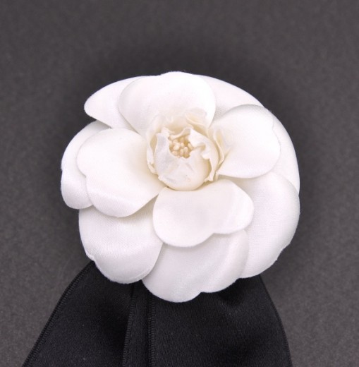 Chanel Chanel White Camellia Brooch Pin + Black Ribbon Hair Band Set