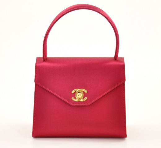 Chanel Chanel Red satin party hand bag CC Gold tone X139