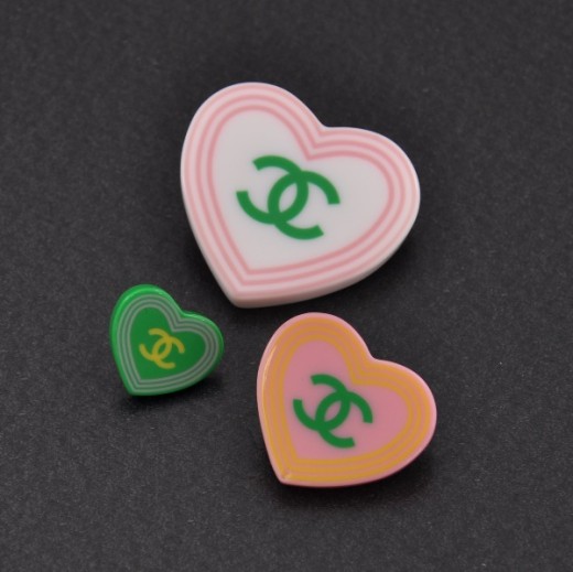 Chanel Chanel White Red Green Heart Shaped Pin Brooch Set 3 in 1