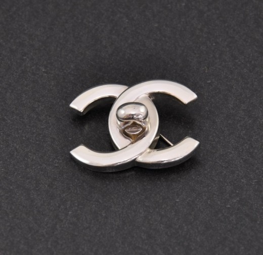 Chanel Chanel Silver Tone CC Twist Lock Pin Brooch