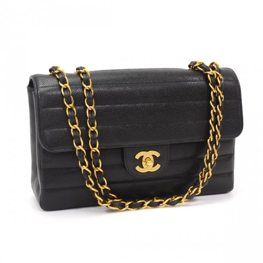 Chanel V Stitch Caviar Skin 2WAYShoulder Bag Black Gold Metal