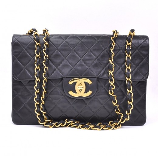 Chanel Vintage Chanel Maxi Jumbo XL Black Quilted Leather Shoulder