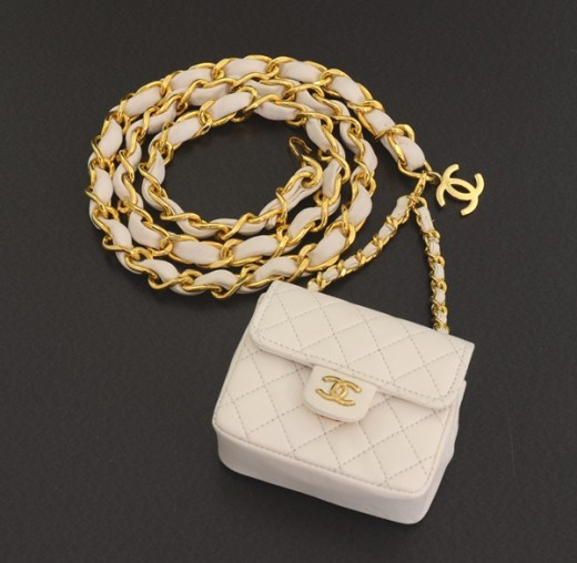 Chanel Chanel White Chain Belt + Mini Bag Charm CC