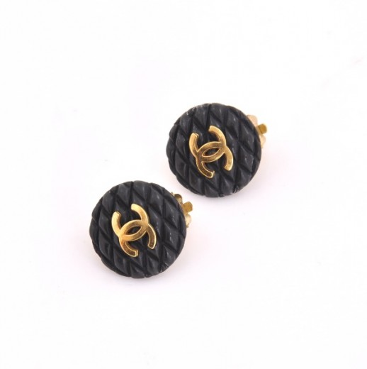 Chanel Vintage Chanel CC Logo Black x Gold Tone Earrings