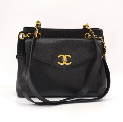 ショルダーバッグ・ポシェット × ヴィンテージ(中古) Chanel Caviar Tote and Shoulder Bag CHANEL Vintage Black Caviar Leather CC Zip Tote Shoulder Bag