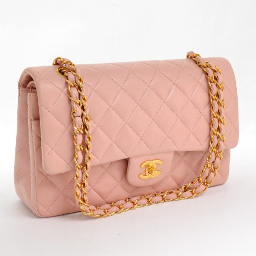 Chanel Pink Quilted Lambskin Medium Double Flap Bag Silver