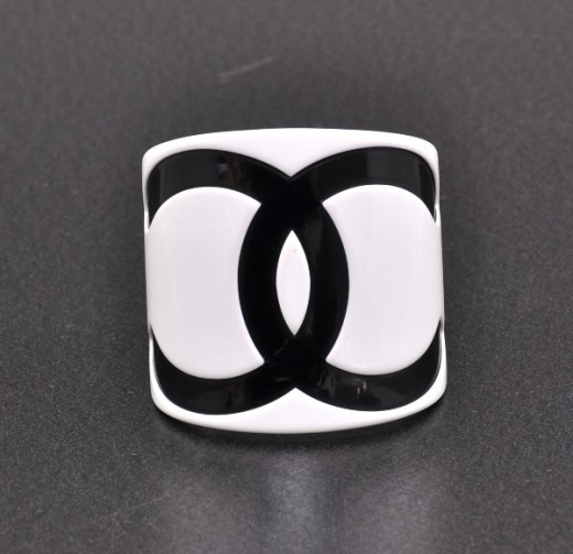 Chanel Chanel Black x White Thick Bangle With Large CC Logo