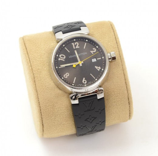 Pre-owned Louis Vuitton Tambour Quartz Brown Dial Men's Watch Q1111, Quartz Movement, Rubber Strap, 39 mm Case in Brown / White