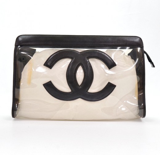 Chanel Chanel Black Leather x Vinyl Pouch Cosmetic Case Bag CC SS677