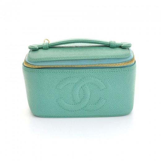New 23C CHANEL O case Small Pouch Clutch Quilted Caviar Green AP1071