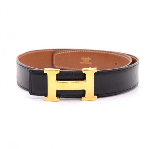 Hermes Hermes Black Leather Belt Gold 