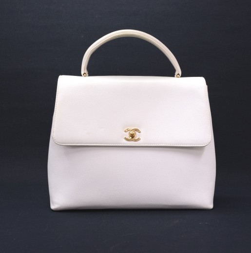 Chanel Chanel White Caviar Leather Kelly Style Hand Bag