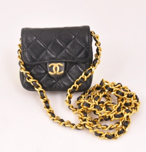Chanel Chanel CC Black Leather Mini Quilted Bag On Gold Chain
