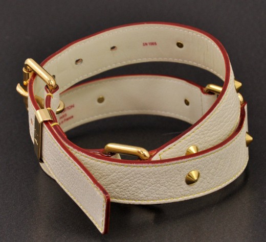 Louis Vuitton 85/34 Gold Perforated Leather Mahina Belt 927LV1