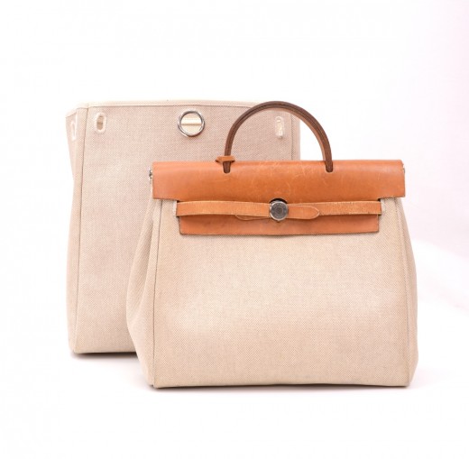 hermes canvas and leather bag