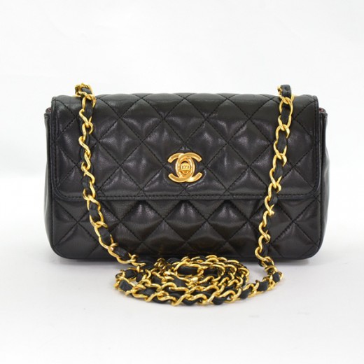 Chanel Chanel Black Quilted Leather Mini Shoulder Bag Gold Chain CC
