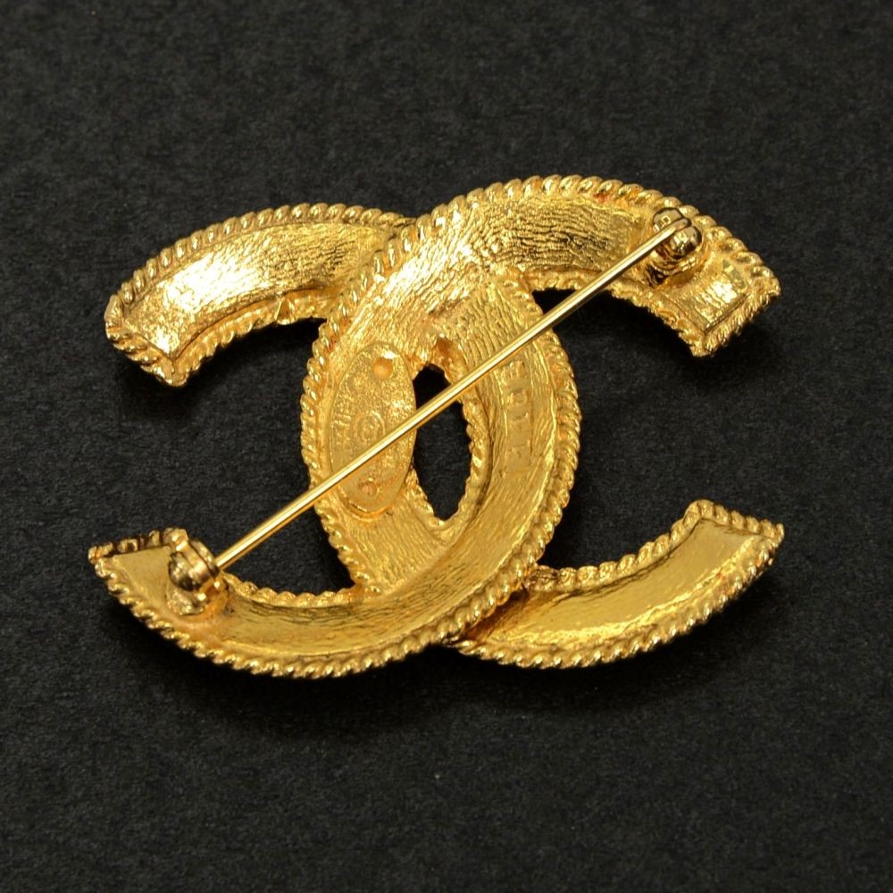 Chanel Brooch Gold Black Beige Cocomark GP B22 K Pin Motif