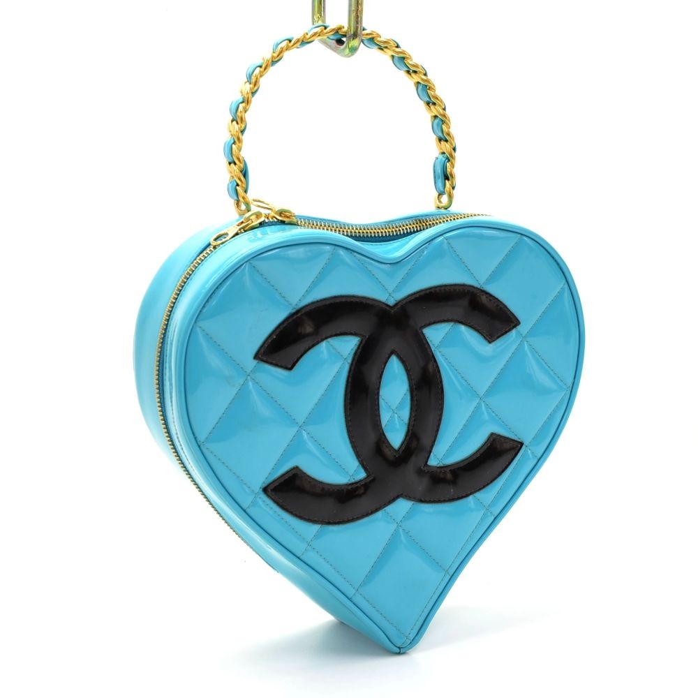 Chanel Chanel Light Blue Quilted Patent Leather Heart Shaped