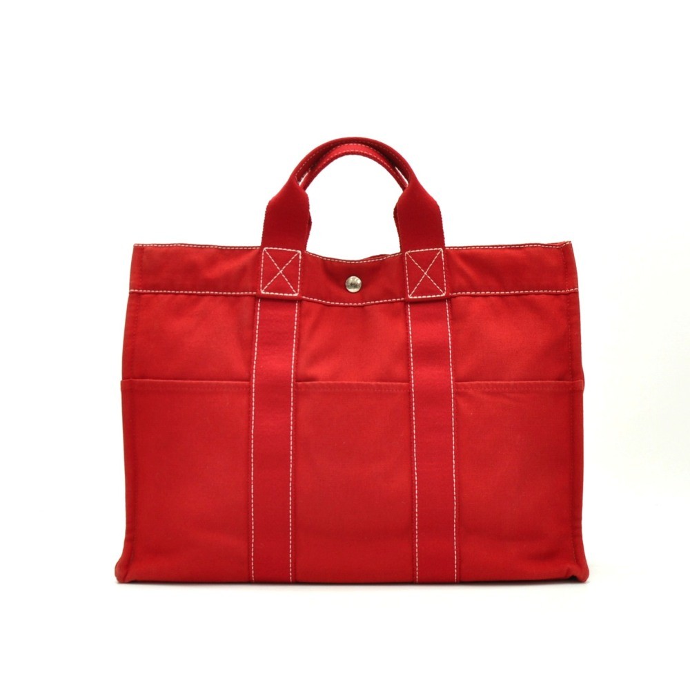 Hermes Hermes Deauville MM Red Cotton Large Tote Hand Bag