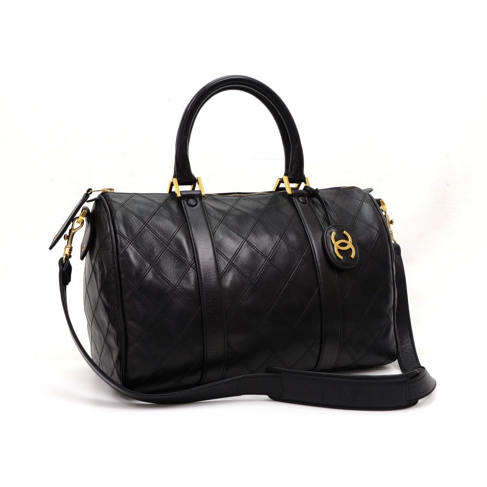 Chanel Vintage Chanel Boston Speedy Black Quilted Leather Hand Bag +