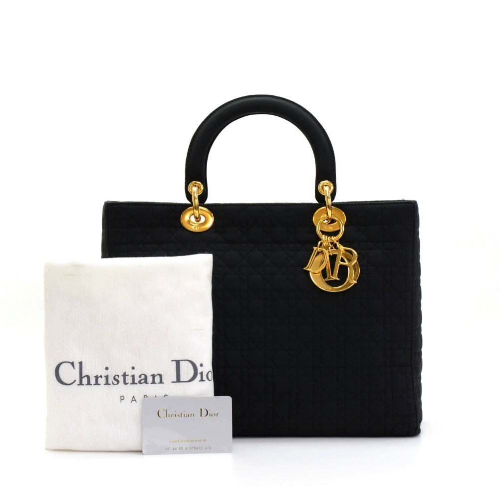 Christian Dior Lady Dior Tortoiseshell Canvas Patent Fabric Black Handbag  Auth