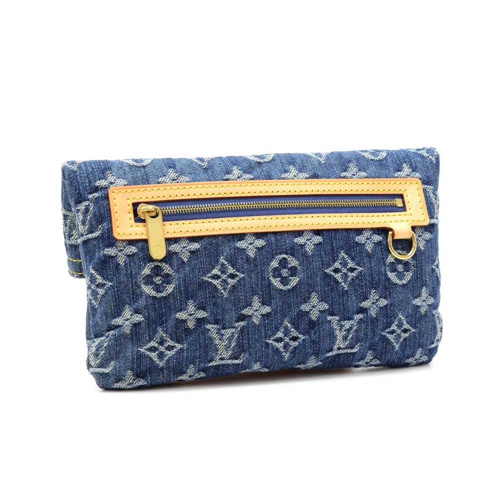 Louis Vuitton Monogram Denim Pochette Platt Clutch Bag Blue M95007 LV Auth 42129