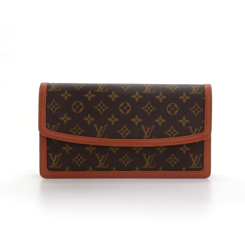 Louis+Vuitton+Pochette+Dame+Clutch+GM+Brown+Leather for sale