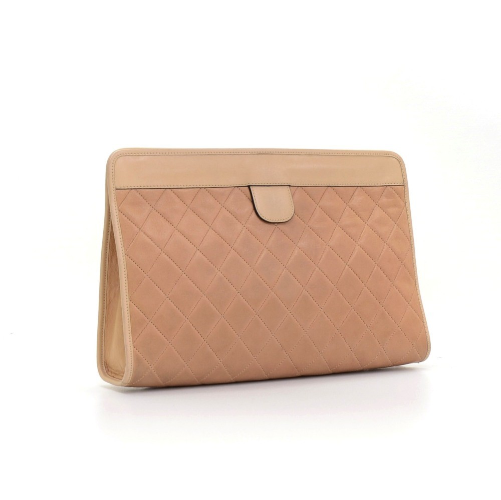 Chanel Vintage Chanel Beige Quilted Leather Clutch Bag