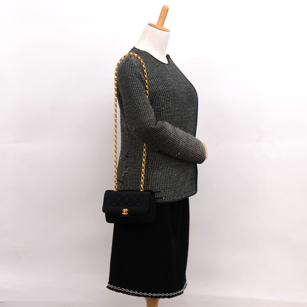 Chanel Vintage Chanel Black Quilted Satin Flap Shoulder Party Bag